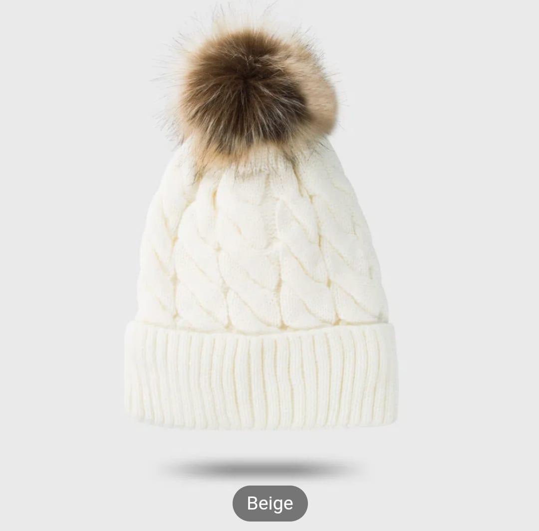 Knitted Pom Beanie hat (multiple colors)