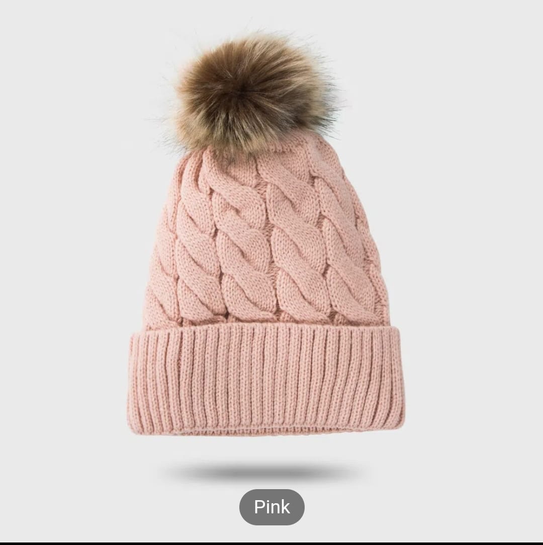 Knitted Pom Beanie hat (multiple colors)