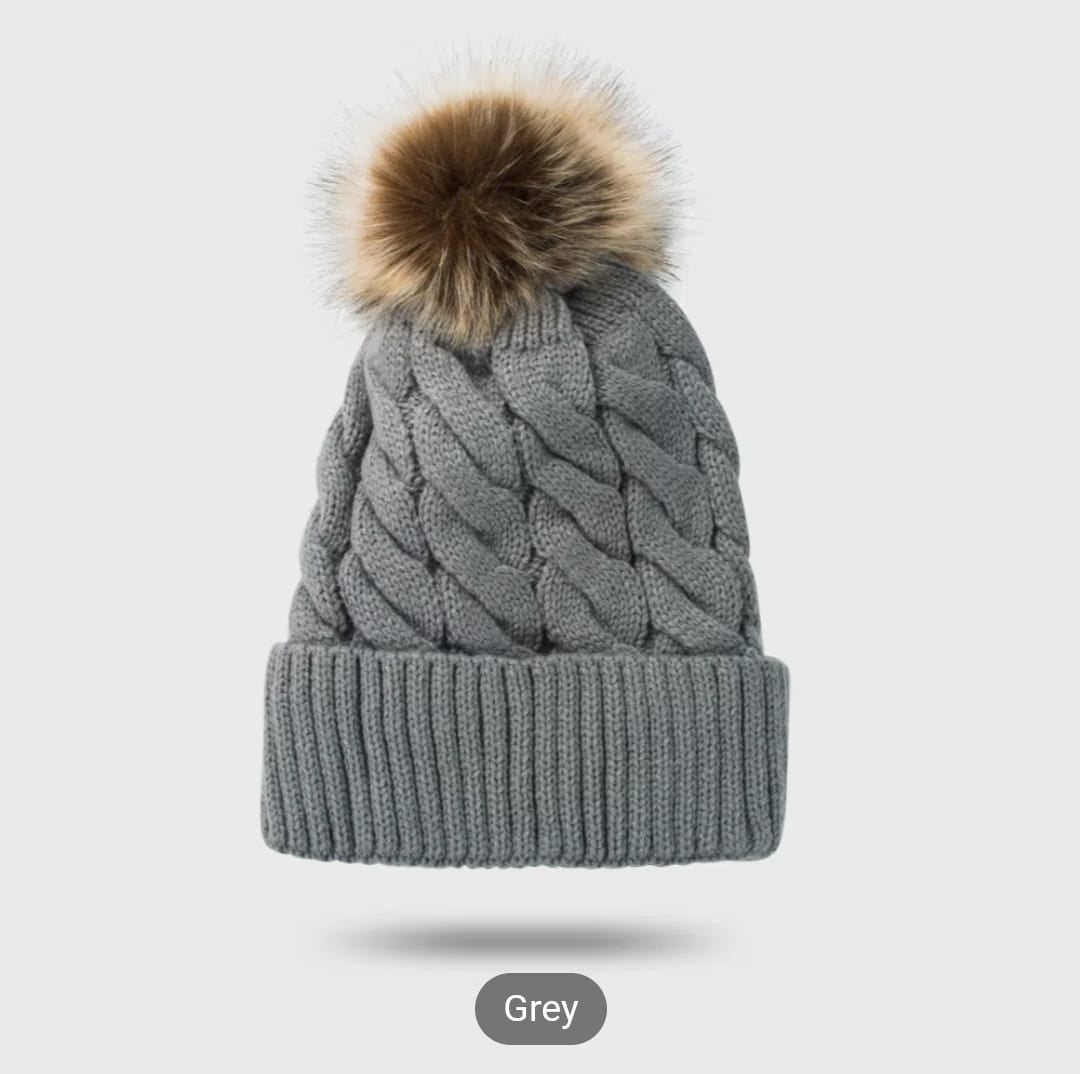 Knitted Pom Beanie hat (multiple colors)