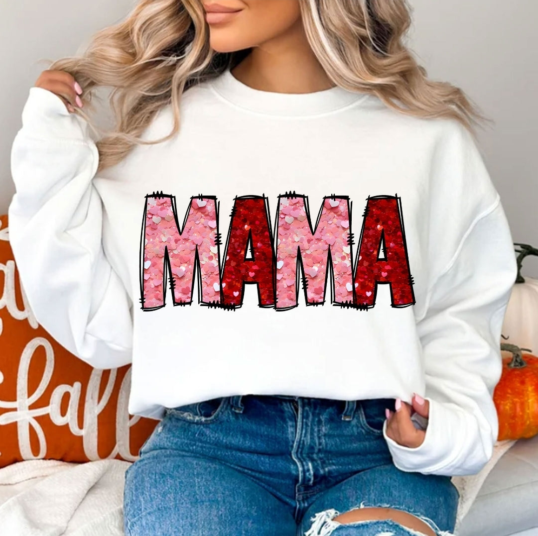 Faux sequin MAMA/MINI red & pink