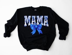 Floral MAMA Bow- BLUE