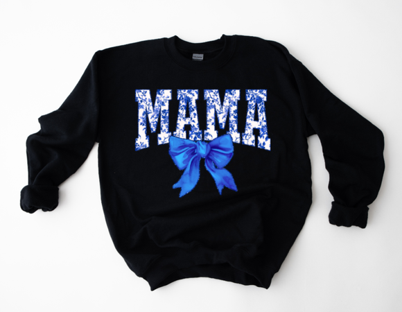 Floral MAMA Bow- BLUE