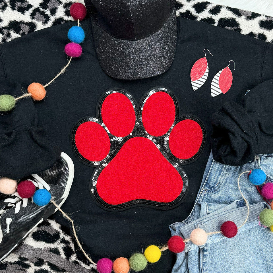 Sequin Chenille DOG PAW Red