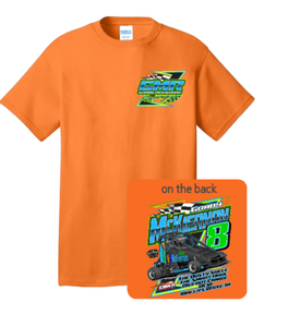 Grady McKiernan Racing front and back Neon Orange Performance Tshirt