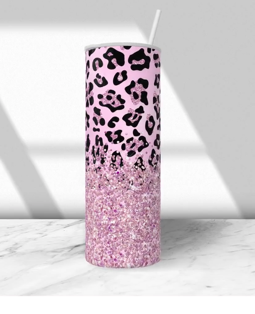 Faux Pink Glitter Tumbler