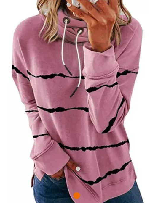 RTS Pink striped cowlneck hoodie